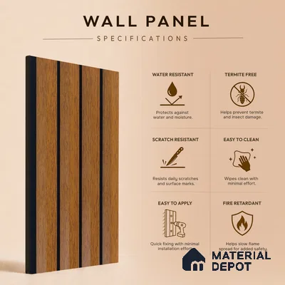 Brown Wooden Louver PN 05316 (4711) 8 ft x 4.7 inch Charcoal Panel - 12 mm | Suitable for Feature Wall, TV Unit & Living Room | Width is Subjected to 5% Variation