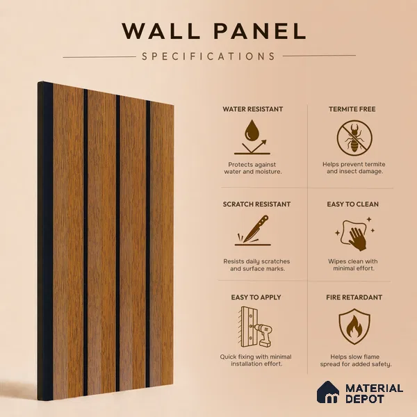 Brown Wooden Louver PN 05316 (4711) 8 ft x 4.7 inch Charcoal Panel - 12 mm | Suitable for Feature Wall, TV Unit & Living Room | Width is Subjected to 5% Variation