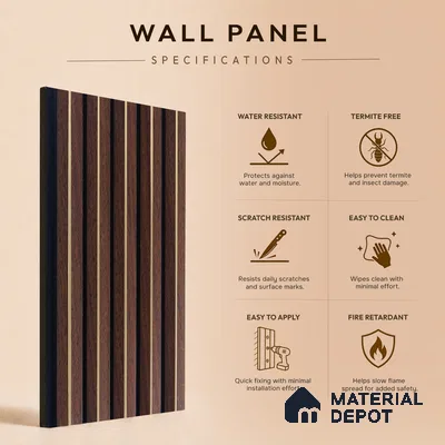 Brown Wooden Louver PN 05317 8 ft x 4.7 inch Charcoal Panel - 12 mm | Suitable for Feature Wall, TV Unit & Living Room | Width is Subjected to 5% Variation