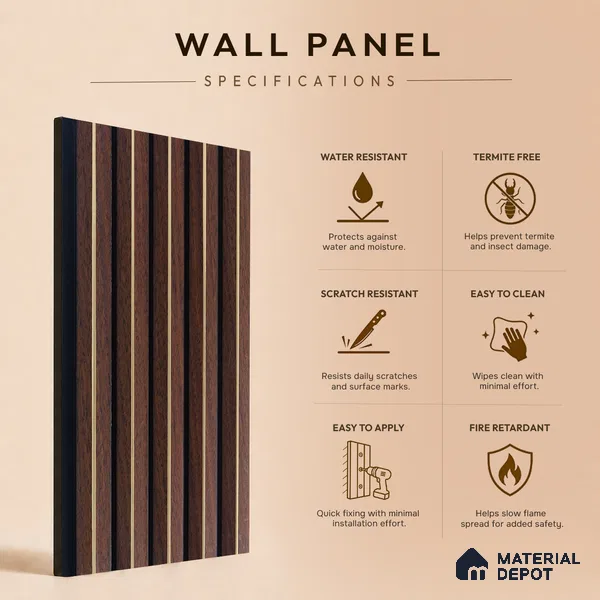 Brown Wooden Louver PN 05317 8 ft x 4.7 inch Charcoal Panel - 12 mm | Suitable for Feature Wall, TV Unit & Living Room | Width is Subjected to 5% Variation