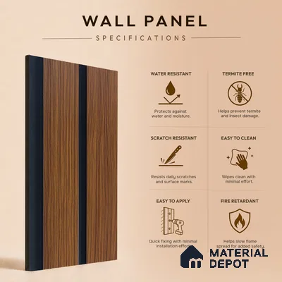 Brown Wooden Louver PN 05318 8 ft x 4.7 inch Charcoal Panel - 12 mm | Suitable for Feature Wall, TV Unit & Living Room | Width is Subjected to 5% Variation
