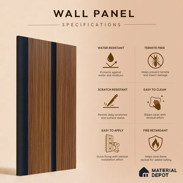 Brown Wooden Louver PN 05318 8 ft x 4.7 inch Charcoal Panel - 12 mm | Suitable for Feature Wall, TV Unit & Living Room | Width is Subjected to 5% Variation