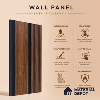 Brown Wooden Louver PN 05319 8 ft x 4.7 inch Charcoal Panel - 12 mm | Suitable for Feature Wall, TV Unit & Living Room | Width is Subjected to 5% Variation