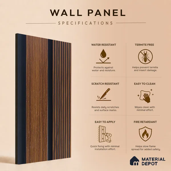 Brown Wooden Louver PN 05319 8 ft x 4.7 inch Charcoal Panel - 12 mm | Suitable for Feature Wall, TV Unit & Living Room | Width is Subjected to 5% Variation