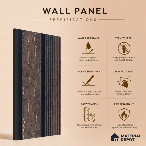 Brown Wooden Louver PN 05320 8 ft x 4.7 inch Charcoal Panel - 12 mm | Suitable for Feature Wall, TV Unit & Living Room | Width is Subjected to 5% Variation