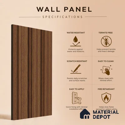 Brown Wooden Louver PN 05459 8 ft x 5 inch Charcoal Panel - 11 mm | Suitable for Feature Wall, TV Unit & Living Room | Width is Subjected to 5% Variation