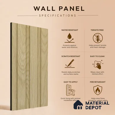 Beige Wooden Louver PN 05461 8 ft x 5 inch Charcoal Panel - 11 mm | Suitable for Feature Wall, TV Unit & Living Room | Width is Subjected to 5% Variation