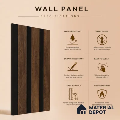 Brown Wooden Louver PN 05462 8 ft x 5 inch Charcoal Panel - 11 mm | Suitable for Feature Wall, TV Unit & Living Room | Width is Subjected to 5% Variation