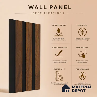 Brown Wooden Louver PN 05463 8 ft x 5 inch Charcoal Panel - 11 mm | Suitable for Feature Wall, TV Unit & Living Room | Width is Subjected to 5% Variation