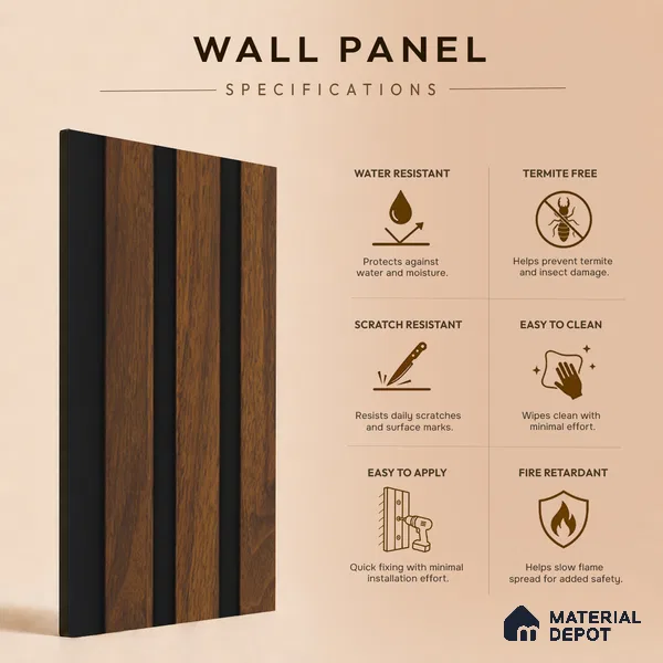 Brown Wooden Louver PN 05463 8 ft x 5 inch Charcoal Panel - 11 mm | Suitable for Feature Wall, TV Unit & Living Room | Width is Subjected to 5% Variation