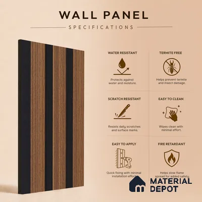 Brown Wooden Louver PN 05464 8 ft x 5 inch Charcoal Panel - 11 mm | Suitable for Feature Wall, TV Unit & Living Room | Width is Subjected to 5% Variation
