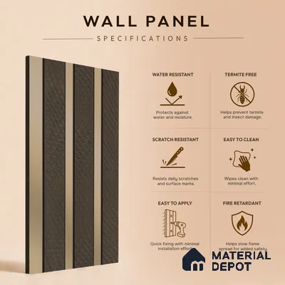 Brown Leather Louver PN 05465 8 ft x 5 inch Charcoal Panel - 11 mm | Suitable for Feature Wall, TV Unit & Living Room | Width is Subjected to 5% Variation