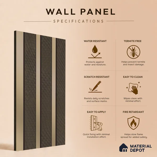 Brown Leather Louver PN 05465 8 ft x 5 inch Charcoal Panel - 11 mm | Suitable for Feature Wall, TV Unit & Living Room | Width is Subjected to 5% Variation