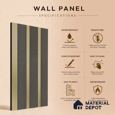 Brown Leather Louver PN 05466 8 ft x 5 inch Charcoal Panel - 11 mm | Suitable for Feature Wall, TV Unit & Living Room | Width is Subjected to 5% Variation