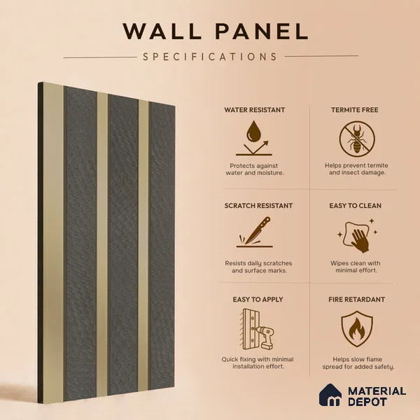 Brown Leather Louver PN 05466 8 ft x 5 inch Charcoal Panel - 11 mm | Suitable for Feature Wall, TV Unit & Living Room | Width is Subjected to 5% Variation