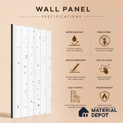White Patterned Louver PN 05467 8 ft x 5 inch Charcoal Panel - 11 mm | Suitable for Feature Wall, TV Unit & Living Room | Width is Subjected to 5% Variation