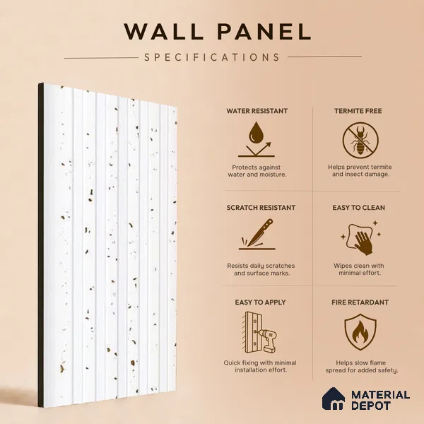 White Patterned Louver PN 05467 8 ft x 5 inch Charcoal Panel - 11 mm | Suitable for Feature Wall, TV Unit & Living Room | Width is Subjected to 5% Variation