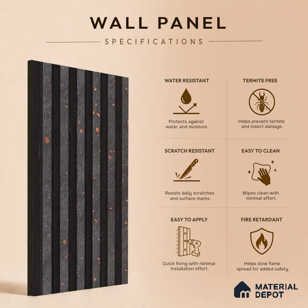 Brown Patterned Louver PN 05468 8 ft x 5 inch Charcoal Panel - 11 mm | Suitable for Feature Wall, TV Unit & Living Room | Width is Subjected to 5% Variation