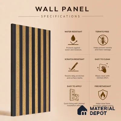 Brown Wooden Louver PN 05469 8 ft x 5 inch Charcoal Panel - 11 mm | Suitable for Feature Wall, TV Unit & Living Room | Width is Subjected to 5% Variation