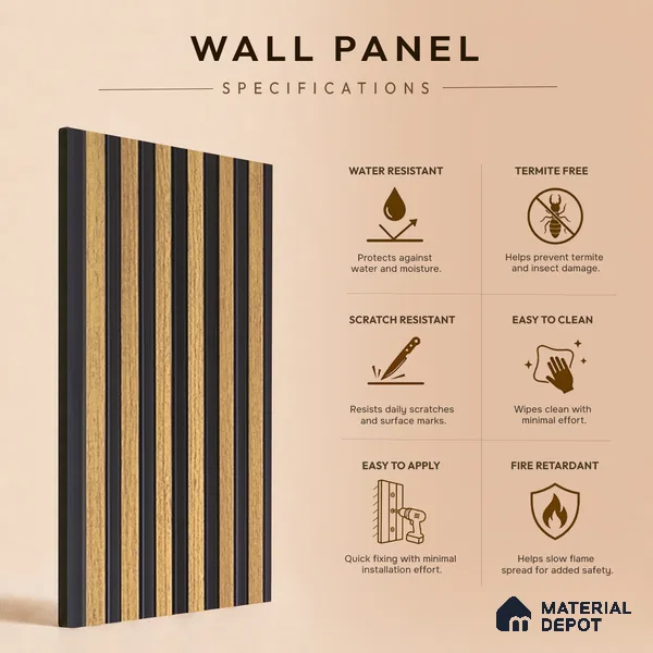 Brown Wooden Louver PN 05469 8 ft x 5 inch Charcoal Panel - 11 mm | Suitable for Feature Wall, TV Unit & Living Room | Width is Subjected to 5% Variation
