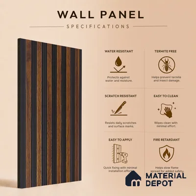 Brown Wooden Louver PN 05470 8 ft x 5 inch Charcoal Panel - 11 mm | Suitable for Feature Wall, TV Unit & Living Room | Width is Subjected to 5% Variation