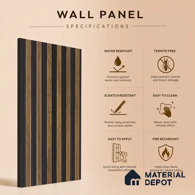 Brown Wooden Louver PN 05471 8 ft x 5 inch Charcoal Panel - 11 mm | Suitable for Feature Wall, TV Unit & Living Room | Width is Subjected to 5% Variation