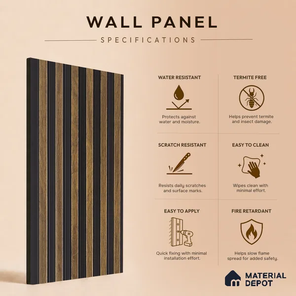 Brown Wooden Louver PN 05471 8 ft x 5 inch Charcoal Panel - 11 mm | Suitable for Feature Wall, TV Unit & Living Room | Width is Subjected to 5% Variation