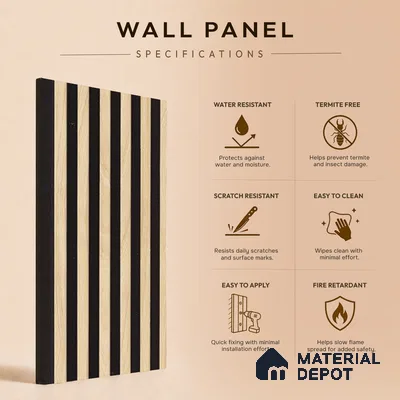 Beige Wooden Louver PN 05472 8 ft x 5 inch Charcoal Panel - 11 mm | Suitable for Feature Wall, TV Unit & Living Room | Width is Subjected to 5% Variation