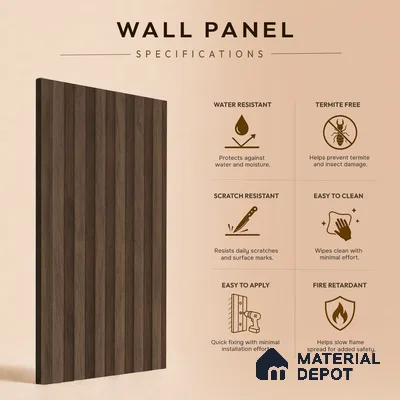 Brown Wooden Louver PN 05473 8 ft x 5 inch Charcoal Panel - 11 mm | Suitable for Feature Wall, TV Unit & Living Room | Width is Subjected to 5% Variation