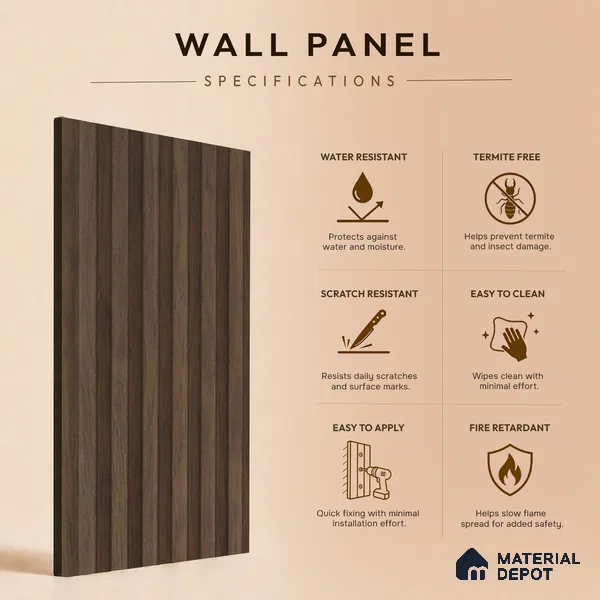 Brown Wooden Louver PN 05473 8 ft x 5 inch Charcoal Panel - 11 mm | Suitable for Feature Wall, TV Unit & Living Room | Width is Subjected to 5% Variation