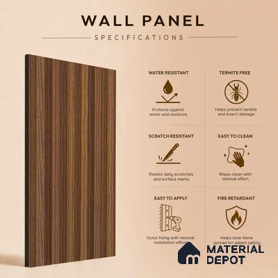 Brown Wooden Louver PN 05474 8 ft x 5 inch Charcoal Panel - 11 mm | Suitable for Feature Wall, TV Unit & Living Room | Width is Subjected to 5% Variation
