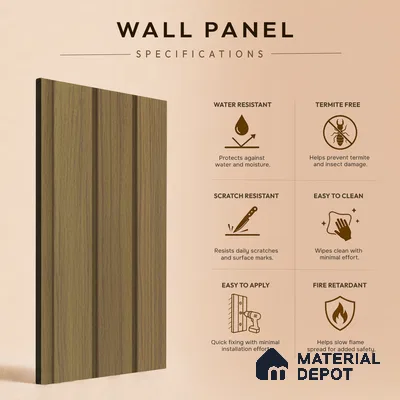 Brown Wooden Louver PN 05475 8 ft x 5 inch Charcoal Panel - 11 mm | Suitable for Feature Wall, TV Unit & Living Room | Width is Subjected to 5% Variation