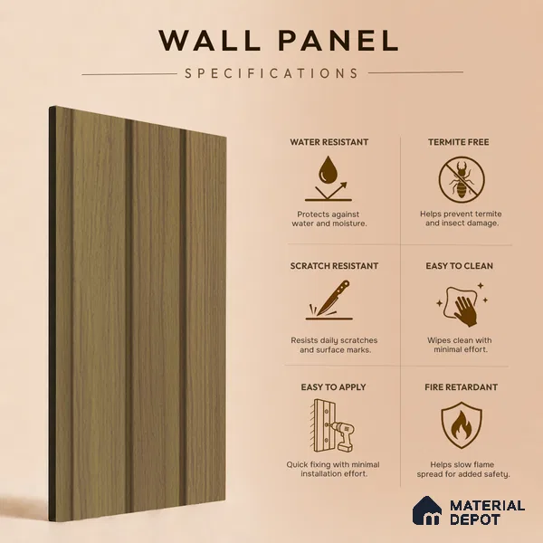 Brown Wooden Louver PN 05475 8 ft x 5 inch Charcoal Panel - 11 mm | Suitable for Feature Wall, TV Unit & Living Room | Width is Subjected to 5% Variation