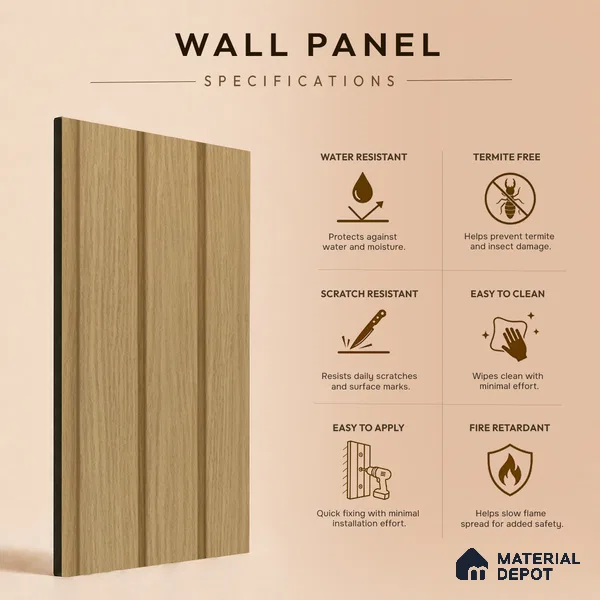 Brown Wooden Louver PN 05476 8 ft x 5 inch Charcoal Panel - 11 mm | Suitable for Feature Wall, TV Unit & Living Room | Width is Subjected to 5% Variation