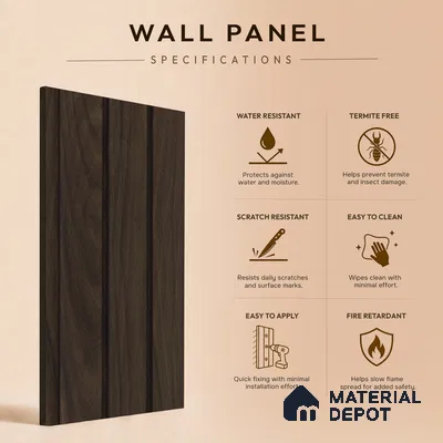 Brown Wooden Louver PN 05477 8 ft x 5 inch Charcoal Panel - 11 mm | Suitable for Feature Wall, TV Unit & Living Room | Width is Subjected to 5% Variation