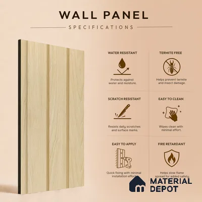 Beige Wooden Louver PN 05478 8 ft x 5 inch Charcoal Panel - 11 mm | Suitable for Feature Wall, TV Unit & Living Room | Width is Subjected to 5% Variation