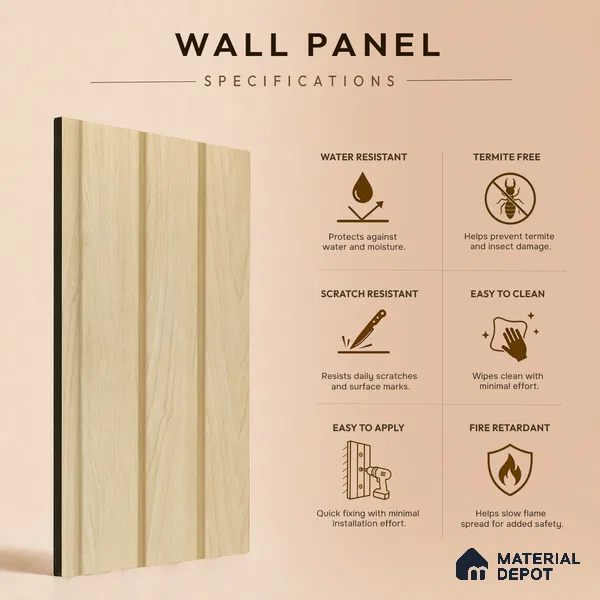 Beige Wooden Louver PN 05478 8 ft x 5 inch Charcoal Panel - 11 mm | Suitable for Feature Wall, TV Unit & Living Room | Width is Subjected to 5% Variation