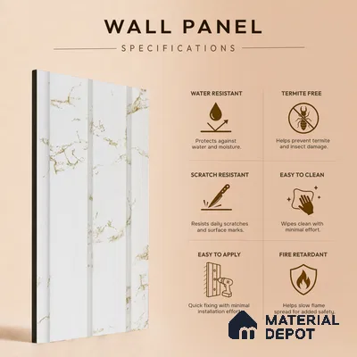 White Marble Louver PN 05479 8 ft x 5 inch Charcoal Panel - 11 mm | Suitable for Feature Wall, TV Unit & Living Room | Width is Subjected to 5% Variation