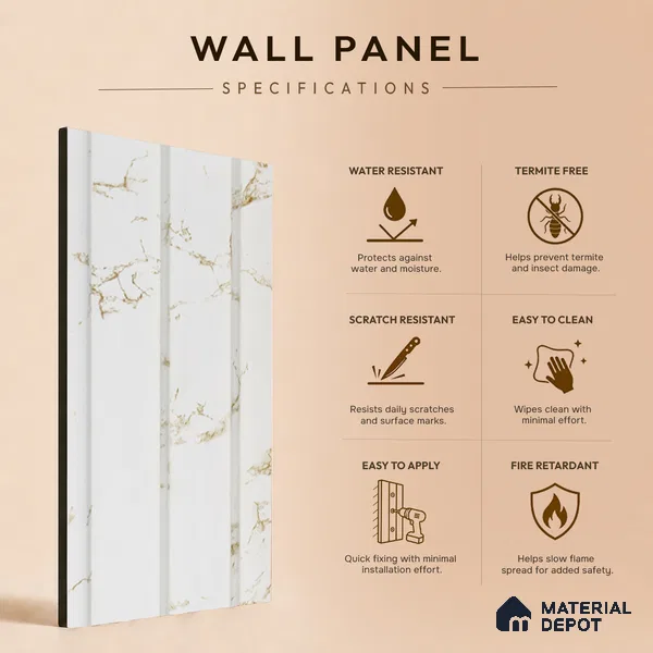 White Marble Louver PN 05479 8 ft x 5 inch Charcoal Panel - 11 mm | Suitable for Feature Wall, TV Unit & Living Room | Width is Subjected to 5% Variation