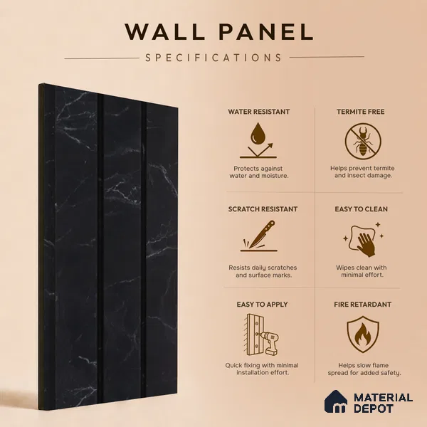 Black Marble Louver PN 05480 8 ft x 5 inch Charcoal Panel - 11 mm | Suitable for Feature Wall, TV Unit & Living Room | Width is Subjected to 5% Variation