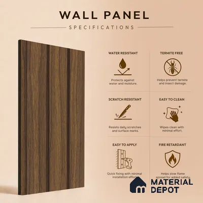Brown Wooden Louver PN 05481 8 ft x 5 inch Charcoal Panel - 11 mm | Suitable for Feature Wall, TV Unit & Living Room | Width is Subjected to 5% Variation