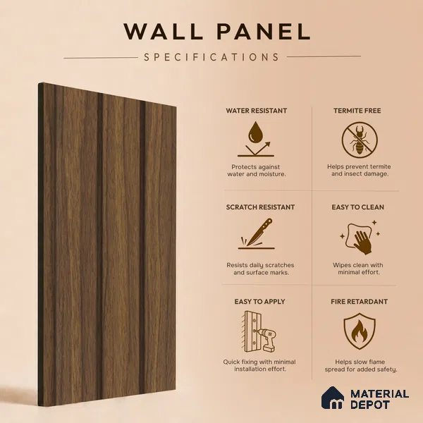 Brown Wooden Louver PN 05481 8 ft x 5 inch Charcoal Panel - 11 mm | Suitable for Feature Wall, TV Unit & Living Room | Width is Subjected to 5% Variation