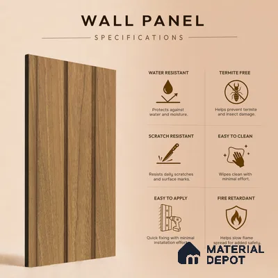 Brown Wooden Louver PN 05482 8 ft x 5 inch Charcoal Panel - 11 mm | Suitable for Feature Wall, TV Unit & Living Room | Width is Subjected to 5% Variation