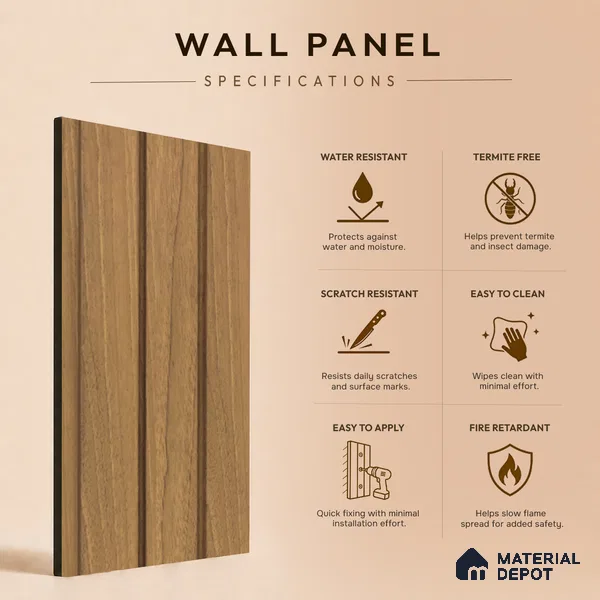 Brown Wooden Louver PN 05482 8 ft x 5 inch Charcoal Panel - 11 mm | Suitable for Feature Wall, TV Unit & Living Room | Width is Subjected to 5% Variation
