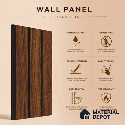 Brown Wooden Louver PN 05484 8 ft x 5 inch Charcoal Panel - 11 mm | Suitable for Feature Wall, TV Unit & Living Room | Width is Subjected to 5% Variation