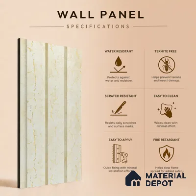 Beige Marble Louver PN 05485 (M 5421) 8 ft x 5 inch Charcoal Panel - 11 mm | Suitable for Feature Wall, TV Unit & Living Room | Width is Subjected to 5% Variation