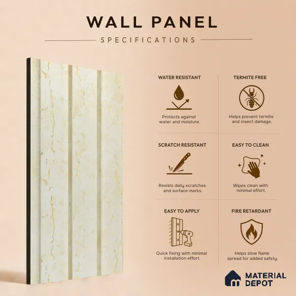 Beige Marble Louver PN 05485 (M 5421) 8 ft x 5 inch Charcoal Panel - 11 mm | Suitable for Feature Wall, TV Unit & Living Room | Width is Subjected to 5% Variation