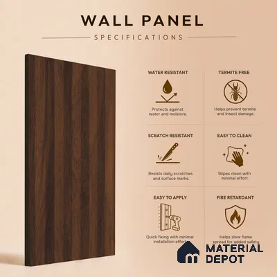 Brown Wooden Louver PN 05487 8 ft x 5 inch Charcoal Panel - 11 mm | Suitable for Feature Wall, TV Unit & Living Room | Width is Subjected to 5% Variation