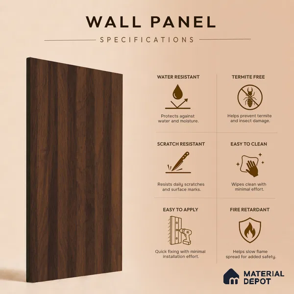 Brown Wooden Louver PN 05487 8 ft x 5 inch Charcoal Panel - 11 mm | Suitable for Feature Wall, TV Unit & Living Room | Width is Subjected to 5% Variation