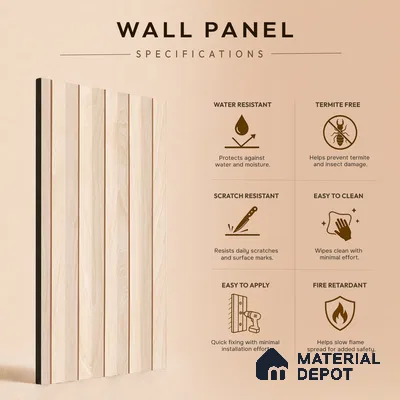 Beige Wooden Louver PN 05488 8 ft x 5 inch Charcoal Panel - 11 mm | Suitable for Feature Wall, TV Unit & Living Room | Width is Subjected to 5% Variation
